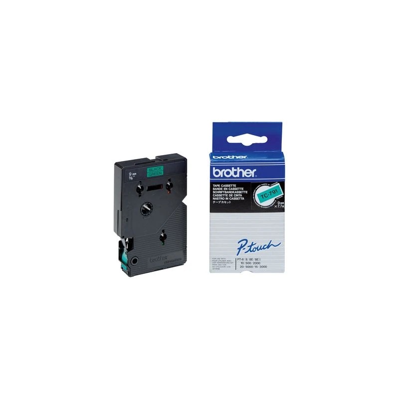 9063-brother-tc791-noire-sur-ver (1) Brother TC791 Noire Sur Vert 9mm X 7,7m – Image 1