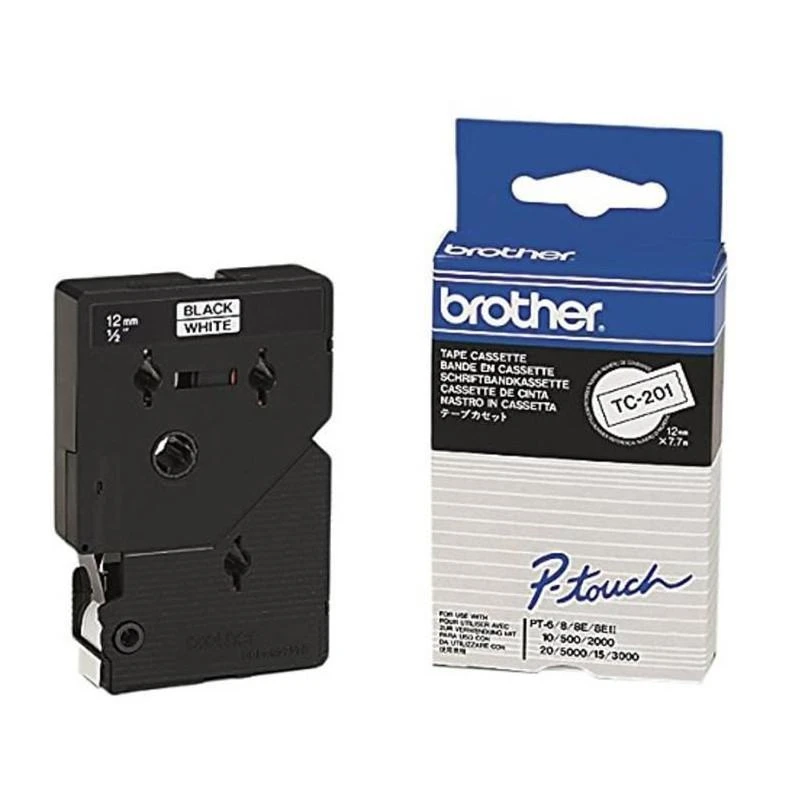 9077-brother-tc201-noire-sur-blanc-12mm-x-7m-TC201-linksolutions-ma Brother TC201 Noire Sur Blanc 12mm X 7m – Image 1