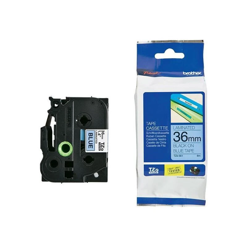 9081-brother-tze561-noire-sur-bleue-laminat-36mm-x-8m-TZe561-linksolutions-ma Brother TZe561 Noire Sur Bleue Laminat 36mm X 8m – Image 1