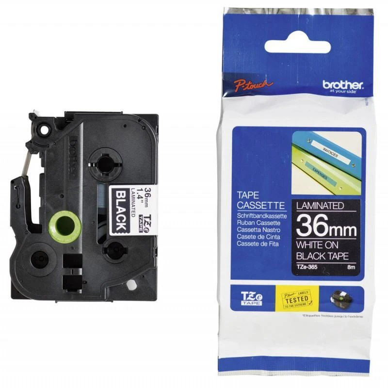 9082-brother-tze365-blanc-sur-noire-laminat-36mm-x-8m-Tze365-linksolutions-ma Brother Tze365 Blanc Sur Noire Laminat 36mm X 8m – Image 1