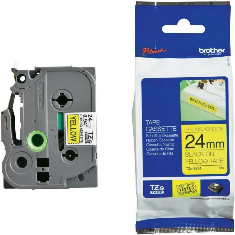 9089-brother-tzes651-noire-sur-jaune-super-fort-laminat-24mm-x-8m-TZeS651-linksolutions-ma Brother TZeS651 Noire Sur Jaune Super Fort Laminat 24mm X 8m – Image 1