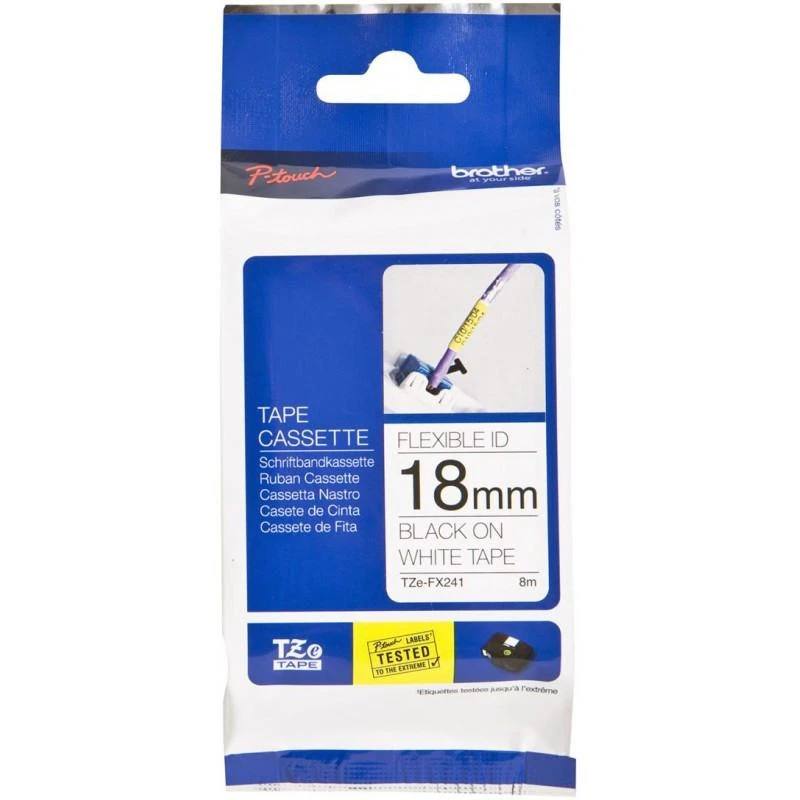 9091-brother-tzefx241-noire-sur-blanc-laminat-18mm-x-8m-TZeFX241-linksolutions-ma Brother TZeFX241 Noire Sur Blanc 18mm – Image 1