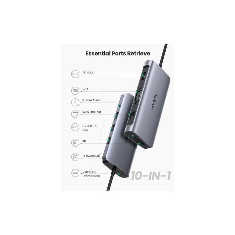 Docking Station Ugreen 80133 Station D’accueil Adaptateur Multiport 10-EN-1 TYPE-C – Image 2