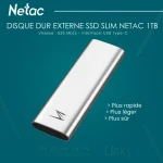 Externe SSD Netac NT01ZSLIM-001T-32SL Disque Dur Slim 1TB – Image 2