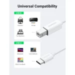 Câble Ugreen 40560 Cable USB 1m USB-C 2.0 To USB-B Blanc – Image 2