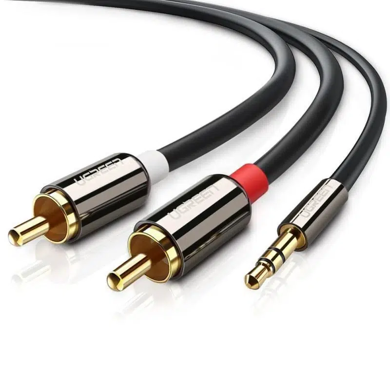 18640-ugreen-10584-cable-audio-2-m-2-x-rca-35mm-noir-10584-linksolutions-ma Câble Ugreen 10584 CableAudio 3.5mm Mâle Vers RCA Mâle 2M – Image 1