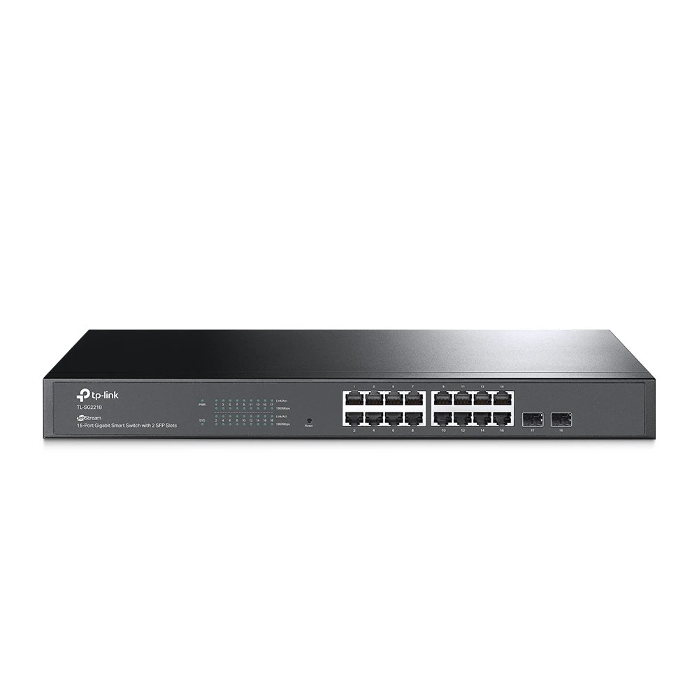 19666-tp-link-jetstream-tl-sg2218-commutateur-reseau-gere-l2-l2-gigabit-ethernet-10-100-1000-1u-noir-TL-SG2218-linksolutions-ma.webp Tp-link TL-SG2218 Tplink Smart Switch JetStream 16 Ports Gigabit – Image 1