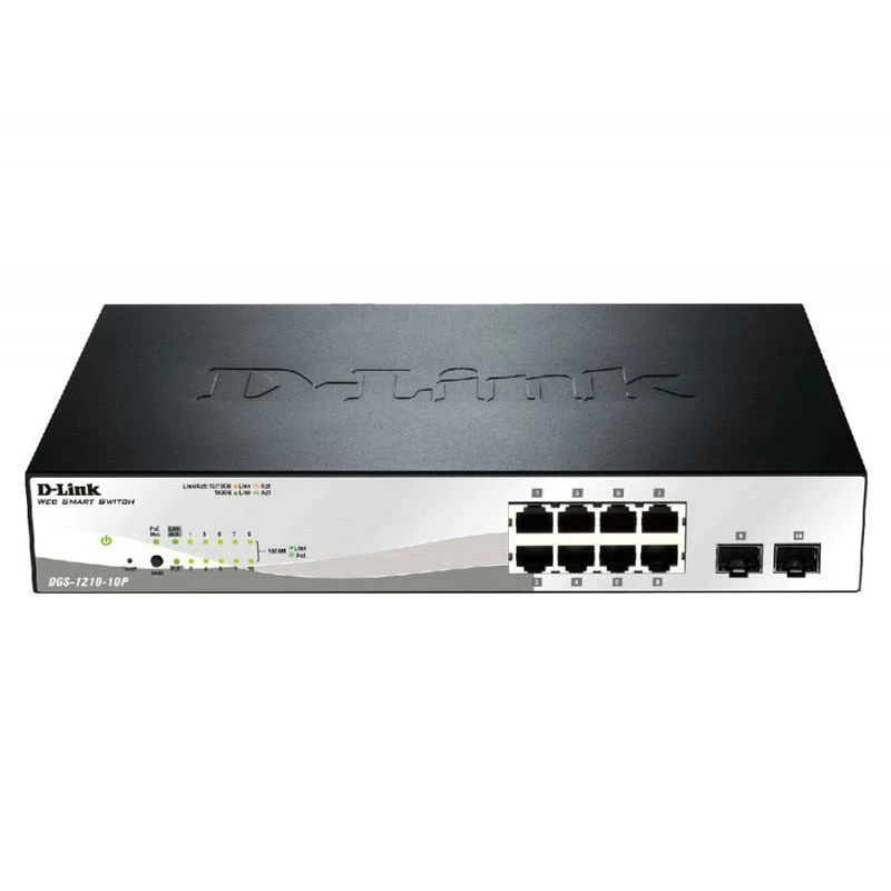 8133-d-link-smart-switch-8-ports-10-100-1000base-t-poe-2-sfp-ports-65w-poe-power-budget-dgs-1210-10p-DGS-1210-10P-linksolutions-ma D-link DGS-1210-10P Smart Switch 8-ports 10/100/1000Base-T PoE + 2 SFP Ports 65W PoE Power Budget – Image 1