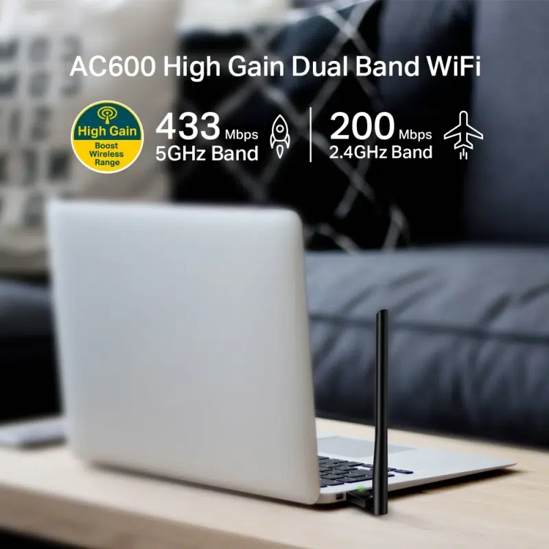 Adaptateur Tp-link USB WiFi bi-bande AC 600 Mbps à gain élevé (ARCHER T2U PLUS) – Image 3