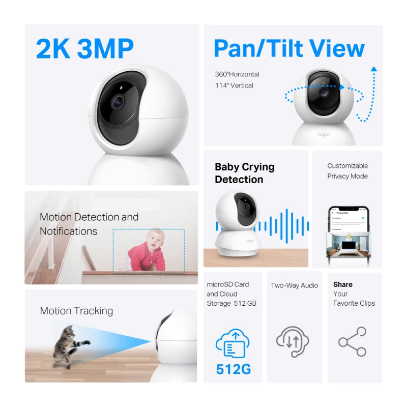 Caméra de vidéosurveillance Tp-link Tapo C210 WiFi Panoramique Indoor 2K 3MP (TAPOC210) – Image 3