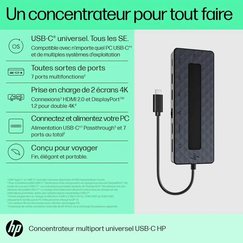 Concentrateur multiport Hp USB-C – Universel Hub EURO – 50H98AA – Image 4