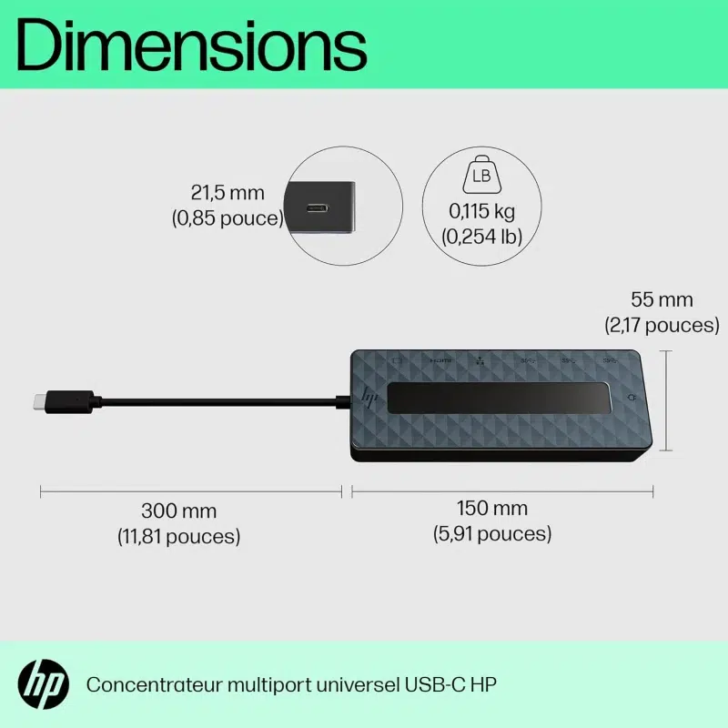 Concentrateur multiport Hp USB-C – Universel Hub EURO – 50H98AA – Image 6