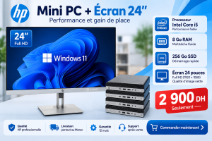 Pack ordinateur HP Mini PC Core i5 8 Go RAM SSD 256 Go avec écran HP 24 pouces